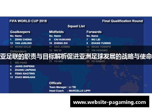 亚足联的职责与目标解析促进亚洲足球发展的战略与使命